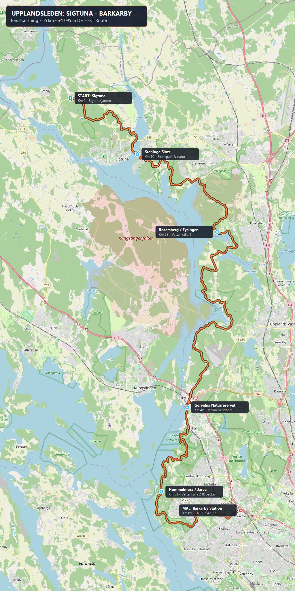 Bankarta över Upplandsleden från Sigtuna till Barkarby